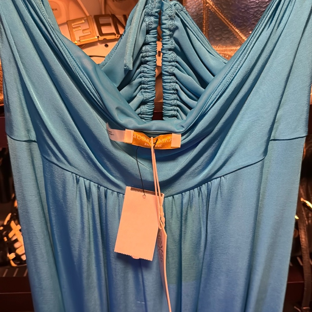 🩵 NWT Ramy Brook lagoon blue Samba halter keyhole dress size 14/XL $465 - Picture 9 of 13
